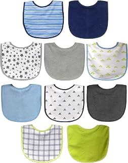 Neat Solutions 10 Pack Water Resistant Bib Set Blue/Grey Assorted, 10 Count, 0+ Months