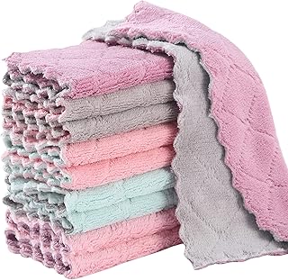 10Pack Kitchen Cloth Dish Towels,Super Absorbent Coral Velvet Dishtowels,Nonstick Oil Washable Fast Drying,Double-Sided Dish Towel,Used for Table Dish Glass Pet Paw(5Colors)