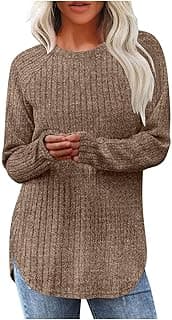 Long Sleeve Womens Shirts Loose Fit Tunic Tops for Women Dressy Crew Neck Soft Pullover Tunic Sweaters