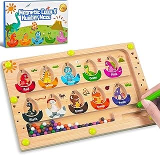 Busy Board Travel toys for Toddlers Kids, Montessori Toys Magnetic Color and Number Maze Puzzle, Dinosaur Bead Mazes Toys for Fine Motor Skills,Airplane Car Travel Activities Essential (Small)