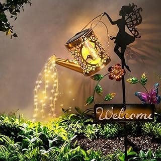 ZKLiLi Solar Hummingbird Watering Can Gifts with Lights,Outdoor Garden Fairy Welcome Sign Decor Waterproof for Patio Yard Porch Lawn Pathway Walkway Statues Gifts for Mom Grandma Women