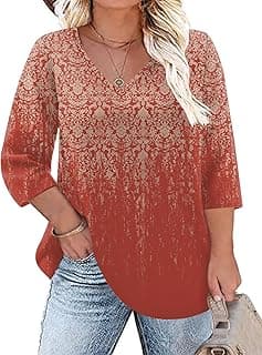 Womens Plus Size Tops V Neck T Shirts 3/4 Sleeve Blouse Summer Casual Tees XL-5X