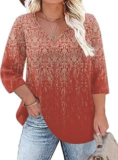 Womens Plus Size Tops V Neck T Shirts 3/4 Sleeve Blouse Summer Casual Tees XL-5X