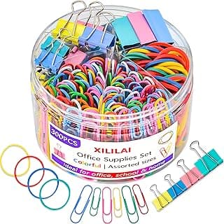 Paper Clips Binder Clips, Colored Office Clips Set - Back to School Supplies- Assorted Sizes Paperclips Paper Clamps Rubber Bands for Office and School Supplies, Document Organizing
