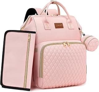 ROSEGIN Pink Diaper Bag Backpack for Baby Girls - Baby Shower Gifts for Mom, Quilted Diaper Bag with Changing Pad, Pacifier Case, Insulated Pockets, Stroller Straps, 35L Large Capacity - Cute