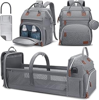 DERJUNSTAR Diaper Bag Backpack – Large Capacity Baby Diaper Bag with Changing Pad, Waterproof Travel Backpack for Boys & Girls, Multi-Function Baby Bag with USB Charging Port, Grey