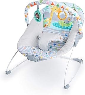 Bright Starts Baby Bouncer Soothing Vibrations Infant Seat - Removable -Toy Bar, Nonslip Feet, 0-6 Months Up to 20 lbs (Safari Fun)