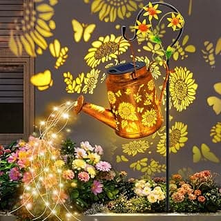 Solar Lights Outdoor Waterproof, Sunflower Watering Can Lights Garden Decor | Christmas Birthday Gifts for Mom Women, Metal Hanging Lantern with Shepherd Hook, Yard Decorations for Outside Patio Lawn