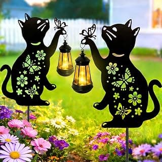 Cat Lover Gifts for Women Mom Birthday Christmas Mother's Day, Metal Garden Statue Yard Decor Patio Pathway Lawn Ornaments