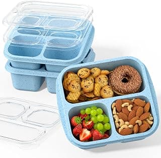 Snack Boxes (3 Pack) - Stackable Bento Boxes with 3 Compartments, Meal Prep Containers Reusable, Lightweight Lunch Containers for Kids and Adults, BPA Free (Blue)