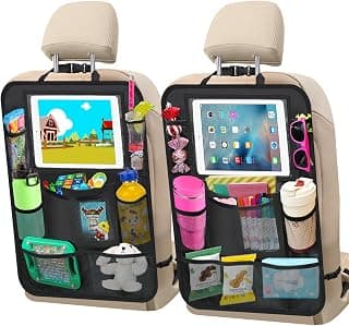Car Organizer Back Seat with 11" Tablet Holder, 10 Storage Pockets Car Seat Protectors for Kids Toddlers, Travel Accessories