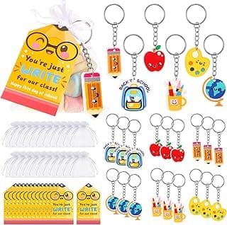 24 Set Keychain Gift Set with Gift Tags and Organza Bags for Woman man Key Chain Classroom Reward Gifts Key Ring