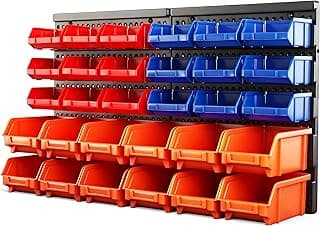 Is It Worth Buying: HORUSDY Wall Mounted Storage Bins Parts Rack 30PC Organizer Garage Plastic Shop Tool for Men's Gift, Blue,Orange,Red