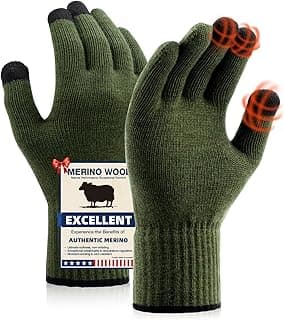 Merino Wool Gloves for Men Women, Touch Screen Warm Glove Liners Thermal Soft Knit Lining for Winter Running Hiking
