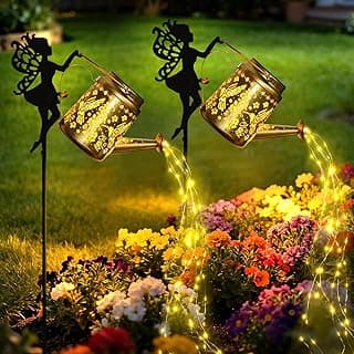 Baby Shower Gift Idea: X-PREK Solar Lights Outdoor Waterproof, Fairy Solar Garden Lights Outdoor Decoration, Hummingbird Solar Watering Can Light Gardening Gifts for Mom Grandma 2 Packs