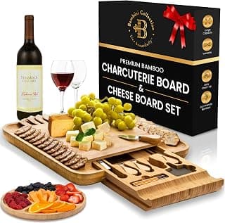 Charcuterie Boards Gift Set - Bamboo Cheese Board Set Charcuterie Tray & Serving Platter for Hosting & Entertaining, Wooden Cheese Platter, Kitchen Gifts for Women, Gifts for Home, Wedding & Birthday