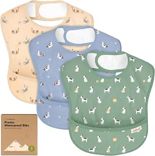 Easy to Put On & Clean, Toddler Feeding Bibs with Large Food Catcher Pocket, Mess-Proof Baby Eating Essentials, Food-Grade