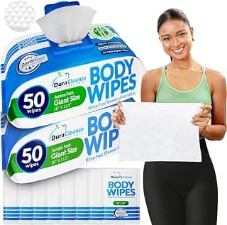 XL Body Wipes for Camping & Outdoor - No Rinse Shower Wipes - 100 Ct (2pk) | Extra-Thick 60 GSM Viscose Cloth, Stays Moist in Heat, Aloe & Vitamin E, pH-Balanced, for Hiking, Road Trips & Festivals