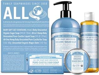 Dr. Bronner's Baby Unscented Gift Set - Pure-Castile Liquid and Bar Soaps, Organic Magic Balm, and 4-in-1 Organic Sugar Pump Soap