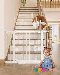 Indoor Metal Dog Gate for Pets, Auto Close 2 Way Swing Walk Through Door, Double Lock & Y-Bolts, Pressure or Hardware Mount