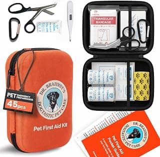 Dr Brahmsy’s Pet First Aid Kit for Dogs and Cats - Vet-Approved Essential Survival and Emergency Supplies for Home, Travel, Camping, Hiking - Packed in a Portable Waterproof Pouch - 45-Piece Set