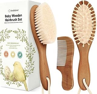 Wooden Baby Hair Brush Set for Newborns, Toddler Comb (Dark Walnut, Regular) | Soft Goat Bristle, Baby Brush and Comb Set, Infant Grooming Kit, Cradle Cap Care, Durable & Gentle, Boy, Girl Bath Essential