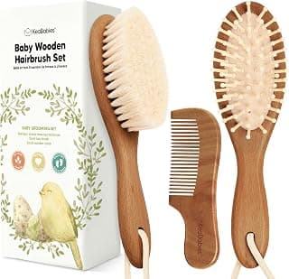 Wooden Baby Hair Brush Set for Newborns, Toddler Comb (Dark Walnut, Regular) | Soft Goat Bristle, Baby Brush and Comb Set, Infant Grooming Kit, Cradle Cap Care, Durable & Gentle, Boy, Girl Bath Essential