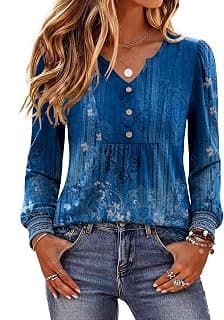 Womens Long Sleeve Tops Fall V Neck Shirt Casual Pleated Tunic Top