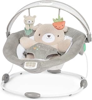 Ingenuity InLighten Baby Bouncer Seat with Light Up-Toy Bar and Bear Tummy Time Pillow Mat - Nate, Newborn and up