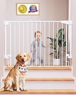 Cumbor 29.2–43" Baby Gate for Stairs, Hardware Mounted (Drill Required), Expandable No Bottom Bar Dog Gate, Auto Close Extra Wide Walk Thru, Pet & Toddler Proof Gate, Top & Bottom of Stairways (White)