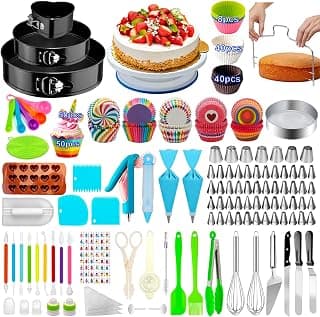 3 Packs Springform Cake Pans, Cake Rotating Turntable,48 Piping Icing Tips,7 Russian Nozzles, Baking Supplies, Multicolor