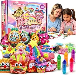 VattaFrast DIY Bead Art & Mosaic Kit for Kids Ages 6-12 Complete Craft Set with 15PCS Colorful Templates Fun Stencils Bead Pens Creative Arts Crafts Activity for Boys Girls