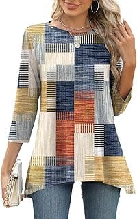 3/4 Sleeve Tunic Tops for Women Loose Fit Dressy Casual Blouse Flowy Shirts to Wear with Leggings S-3XL