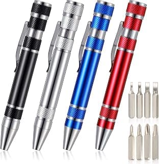 Mudder 4 Pcs 8 in 1 Pocket Screwdriver Set Magnetic Pen Multitool | Magnetic Pen Screwdriver for Eyeglasses Phone Electronics Repair, 8 in 1 Portable Multitool, Precision Bits, Pocket Tool