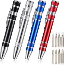 Mudder 4 Pcs 8 in 1 Pocket Screwdriver Set Magnetic Pen Multitool | Magnetic Pen Screwdriver for Eyeglasses Phone Electronics Repair, 8 in 1 Portable Multitool, Precision Bits, Pocket Tool