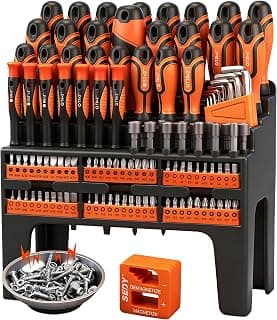 124-Piece Magnetic Screwdriver Set with Plastic Racking, Precision Screwdrivers, Magnetizer, Demagnetizer, Allen Keys, Nut Drivers, Ratchet Handles, Sockets & More - DIY Tools for Men, Tools Gift