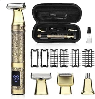 GSKY 3 in 1 Body Trimmer & Groomer,Electric Beard Trimmer & Shaver Kit | IPX7 Waterproof,Hybrid Face and Body Grooming for Men, 6 Comb Attachments, LED Display,USB charging,Portable Travel Case,Gold