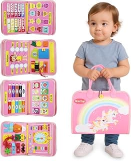 URBAN TOYS Toddler Busy Board for Kids Ages 3+, Montessori Busy Book, Sensory Learning Toy for Fine Motor Skills, Toddler Travel Essential for Airplane & Car, Gift for Boys & Girls