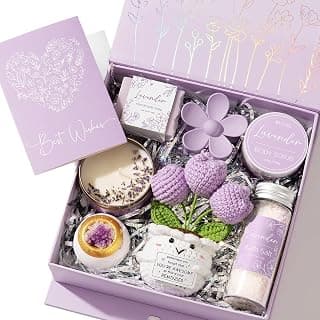 Lavender Spa Gifts Home Bath Relaxing Self Care Package, Christmas Thank You Gifts for Women Mom Her Friends Sister Teacher