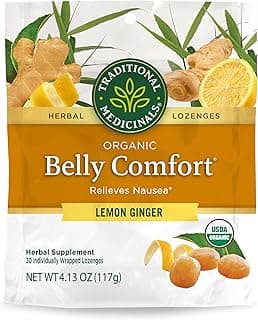 Traditional Medicinals Organic, Belly Comfort Lozenges, Lemon Ginger - Supports Nausea Relief and Occasional Indigestion - Non-GMO, Stimulant-Free - 30 Individually Wrapped Lozenges