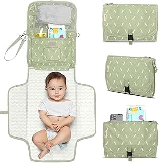 KeaBabies Portable Diaper Changing Pad, Wipeable Baby Changing Mat (Acacia) | Waterproof, Large, Padded, On The Go Changing Station, Car, Travel Diaper Clutch Bag, Easy to Use Pockets, Newborn Essential,