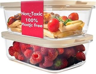Plastic & BPA free. Glass body, glass lid & platinum silicone seal. Airtight & leakproof. Freezer & microwave safe.