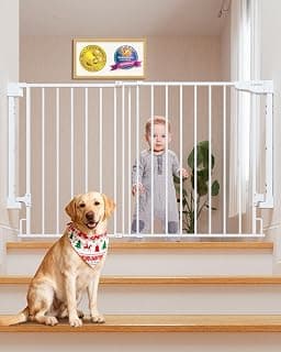 Cumbor Expandable 31.6-48" No Bottom Bar Baby Gate for Stair, Wide Dog Gate | 2-in-1 Hardware Mounted, 28" Tall Pet Gate for Doorways with Large Walk Thru Door, Child-Proof Safety Gate for Kids (White)