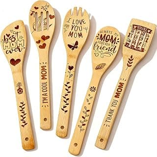 Birthday Gifts for Mom Wife Mama, Unique Kitchen Gift from Daughter Son Eco Friendly Cookware Wooden Utensils