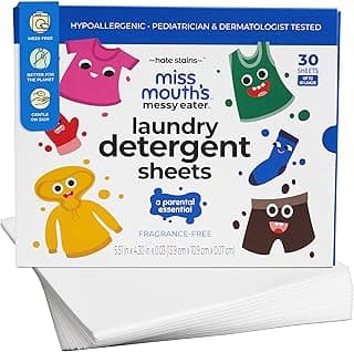 Miss Mouth's Laundry Detergent Sheets - 60 Loads, Unscented - Hypoallergenic & Sensitive Skin Friendly Laundry Sheets - Pediatrician & Dermatologist Tested Baby Detergent - Compact Travel Essentials