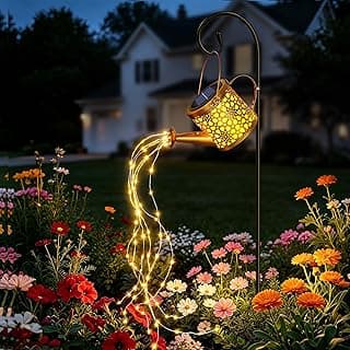 Solar Watering Can Lights Garden Decor, Metal Waterproof Hanging Lantern | with LED Cascading Lights, for Patio Yard Lawn Outdoor Pathway Decorative, Gardening Gifts for Women Mom Grandma Birthday