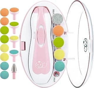 Royal Angels Upgraded 21 in 1 Baby Nail Trimmer with Labeled Case, 13 Extra Replacement Pads, Safe Electric Baby Nail File Kit for Newborns & Toddlers, Whisper Quiet Nail Clipper with LED Light (Pink)