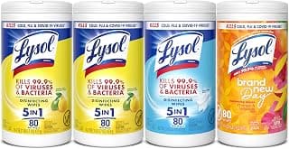 Lysol Disinfecting Wipes, Cleaner, Lemon + Mango + Linen, 80 ct. (4 Pack) | All Purpose Cleaner, Sanitizing, Deodorizing, Apartment Essentials, Back To School Cleaning Supplies, Kitchen & Bathroom Wipe