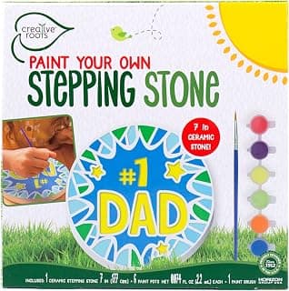 Creative Roots Paint Your Own Stepping Stone Kit, #1 Dad | DIY Garden Stepping Stone Activity, Arts and Crafts Project for Kids, Includes Pre-Cast Ceramic and Paints