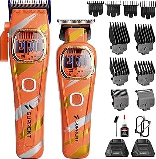 SUPRENT Sandstorm Professional Hair Clippers for Men - High Performance Motor Barber Clippers & Zero Gapped Trimmer Combo, Blue Titanium Blades, Cordless Hair Cutting Kit with Charging Stand